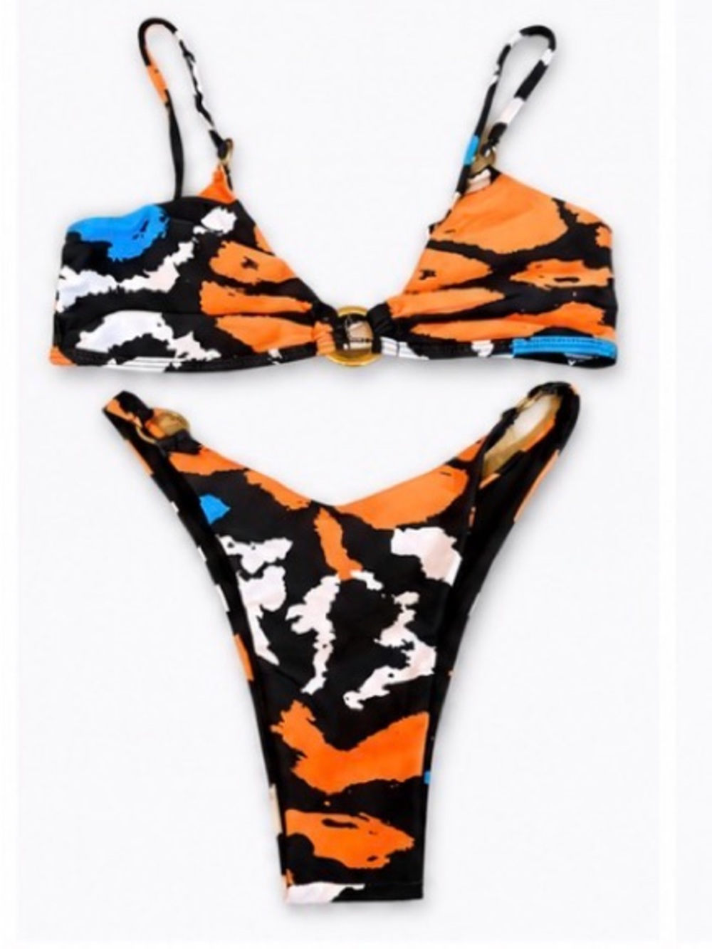 Matte Collection - Orange & Black Printed Bikini Set with Blue Accents